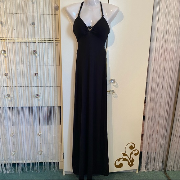 Guess Jeans Black Beaded Open Back Halter Maxi Dress NWT Size XS - Picture 2 of 16